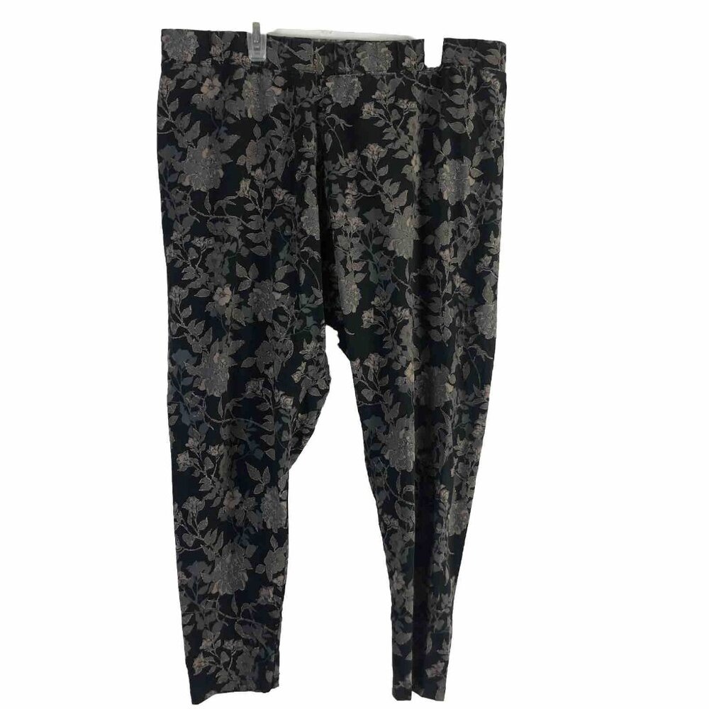 Soft surroundings black and gray metallic rose floral print PL leggings